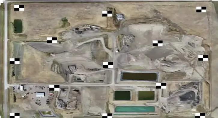 Ground control point targets marked on a drone map for survey accuracy