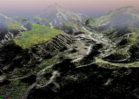 LiDAR point cloud of hilly terrain